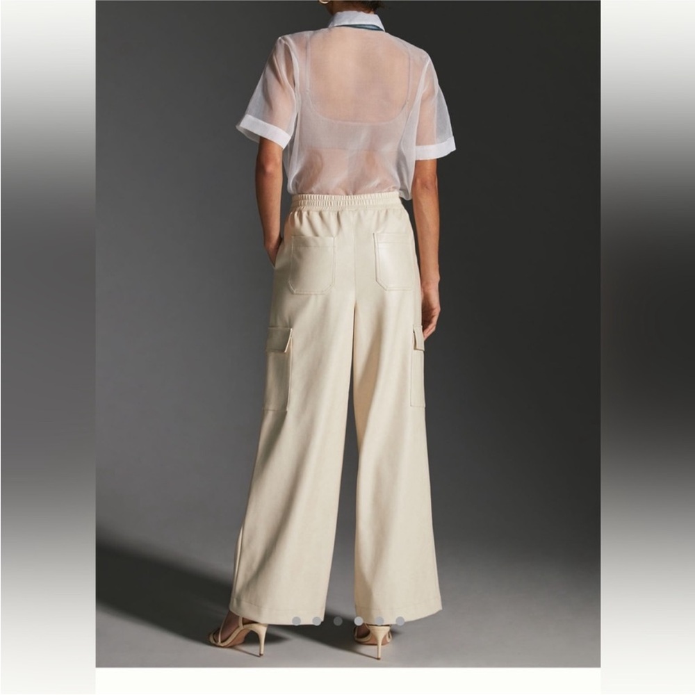 Faux Leather Wide-Leg Cargo Pants - Cream - Picture 3 of 10